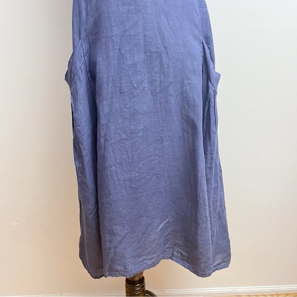 Lands Downunder Womens Medium Blue Linen Market Parachute Sack Midi Pocket Dress - Picture 3 of 8